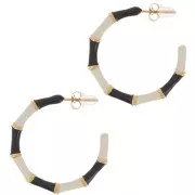 Pendientes de aro efecto bambú 30mm con resina epoxi - Acero inoxidable 316L dorado - Negro x2