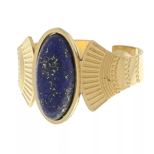 Anillo étnico - piedra de color Lapislázuli T.52-58 Acero inoxidable 316L dorado x1