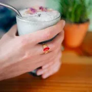 Anillo étnico - Ágata roja T52-58 - Acero inoxidable 316L dorado x1