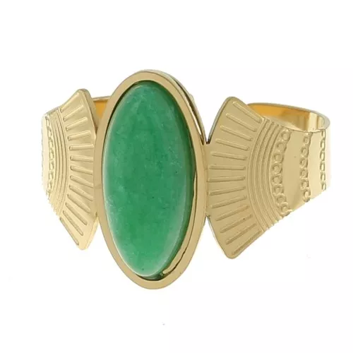 Anillo piedra étnica Ágata verde T.52-58 - Acero inoxidable 316L Dorado x1