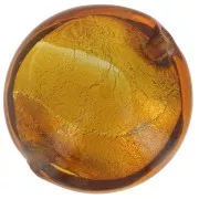 Cuenta de Murano abombada 15 mm Topacio y hoja de plata x1