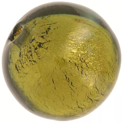 Cuenta redonda de Murano 8 mm Diamante oscuro y hoja de oro x1