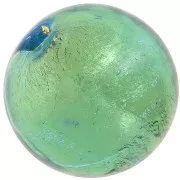 Cuenta redonda de Murano 8 mm Aguamarina y hoja de oro x1