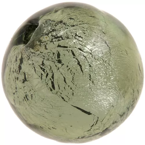 Cuenta redonda de Murano 8 mm Dark Diamond y hoja de plata x1