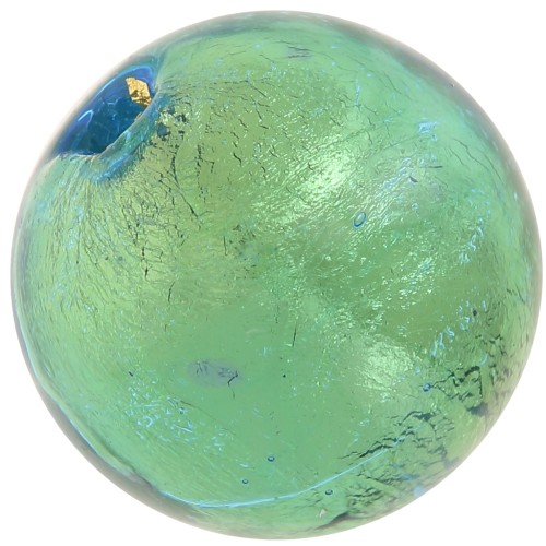 Cuenta redonda de Murano 6 mm Aguamarina y hoja de oro x1