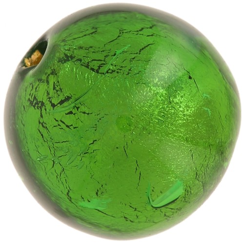 Cuenta Murano redonda 6 mm Esmeralda y hoja de oro x1