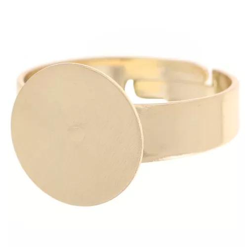 Anillo ajustable para cabujón redondo base plana 12 mm Dorado x1