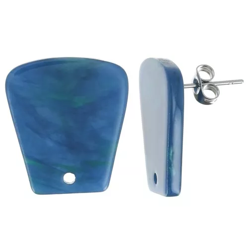 Pendientes trapecio de acetato transparente 21x18mm - Azul jaspeado Verde x2