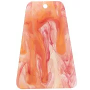 Colgante trapezoidal de 33,5 x 23 mm de acrílico transparente - Efecto marmolado naranja y rojo x1
