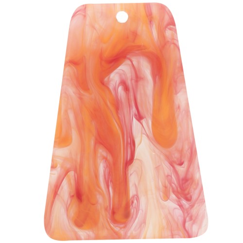 Colgante trapezoidal de 33,5 x 23 mm de acrílico transparente - Efecto marmolado naranja y rojo x1