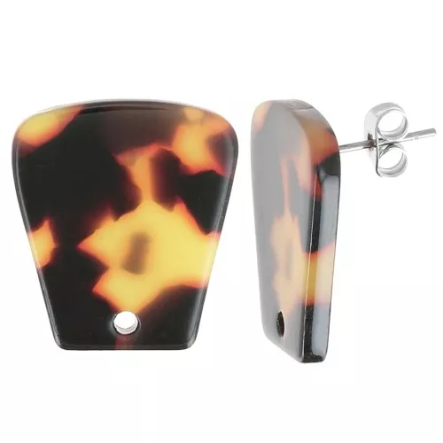 Pendientes Trapecio de Acetato 21x18mm - Carey - Marrón - Negro x2