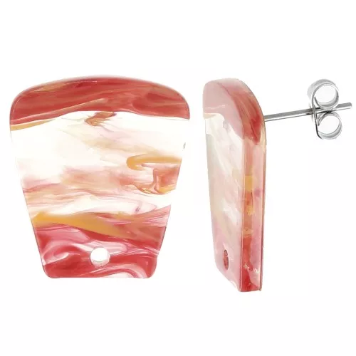 Pendientes trapecio acrílico transparente 21x18mm - Naranja jaspeado Rojo x2