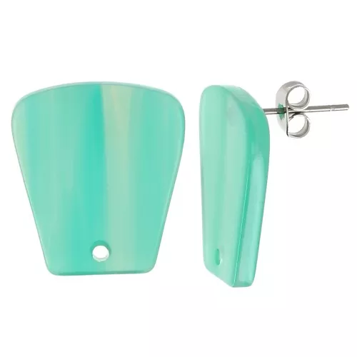 Pendientes trapecio de acetato transparente 21x18mm - Verde Turquesa jaspeado x2