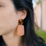 Pendientes trapecio de acetato transparente 21x18mm - Verde Turquesa jaspeado x2