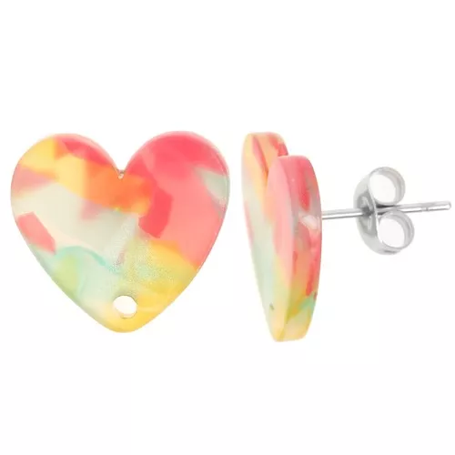 Pendientes Corazón acrílico 14x15,5 mm - carey rojo - azul x2
