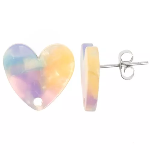 Tachuelas corazón acetato 14x15,5 mm - Carey Azul - Rosa x2