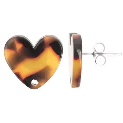Tachuelas corazón acetato 14x15,5 mm - Carey - Marrón Negro x2