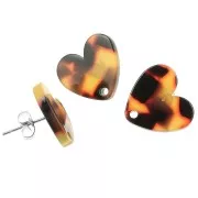 Tachuelas corazón acetato 14x15,5 mm - Carey - Marrón Negro x2