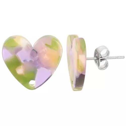Tachuelas corazón acetato 14x15,5 mm - Carey - Violeta verde x2