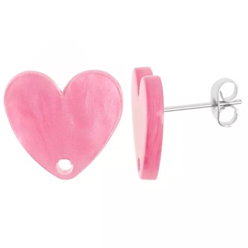 Tachuelas acrílicas corazón 14x15,5 mm - Rosa nacarado x2