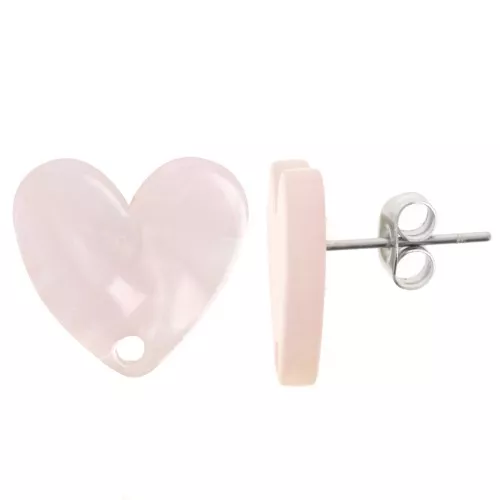 Tachuelas corazón acetato 14x15,5 mm - Perla rosa claro x2