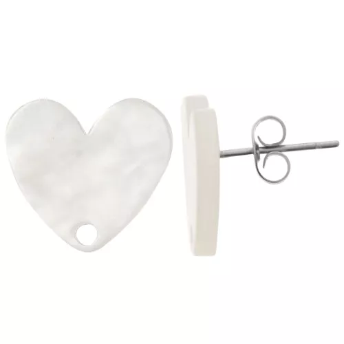 Tachuelas acrílicas corazón 14x15,5 mm - Blanco nacarado x2
