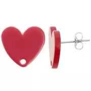 Rojo - Clous d'oreilles coeur en acrylique 14x15.5 mm - Rouge x2 Clous d'oreilles coeur en acrylique 14x15.5 mm - Rouge x2
