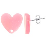 Ganchos pendientes corazón acrílico 14x15,5 mm - Rosa jaspeado purpurina x2|raw }}