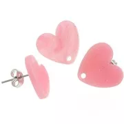Ganchos pendientes corazón acrílico 14x15,5 mm - Rosa jaspeado purpurina x2