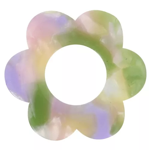 Colgante Flor de Acetato 18 mm - Carey - Verde Violeta x1