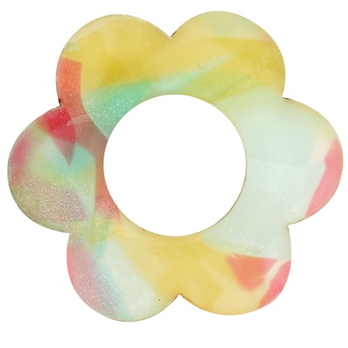 Colgante Acrílico Flor 18 mm - Carey Rojo - Azul x1