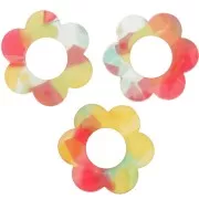 Colgante Acrílico Flor 18 mm - Carey Rojo - Azul x1