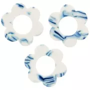 Colgante Flor Acetato 18 mm - Azul jaspeado - Blanco x1