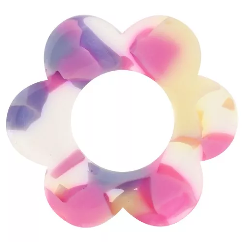 Colgante Flor de Acetato 18 mm - Terrazzo Vainilla - Rosa Pastel x1