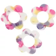 Colgante Flor de Acetato 18 mm - Terrazzo Vainilla - Rosa Pastel x1