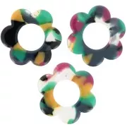 Colgante Flor Acetato 18 mm - Carey Verde - Fucsia x1