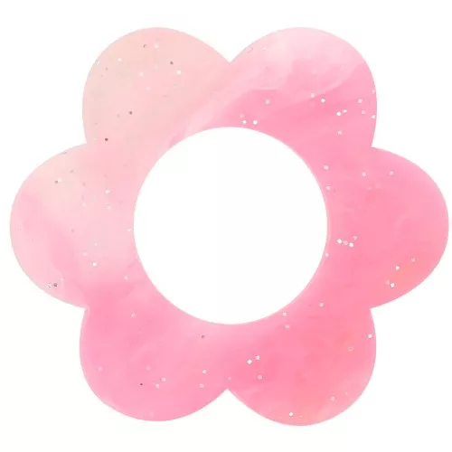 Colgante flor acrílico 18 mm - Rosa jaspeado purpurina x1