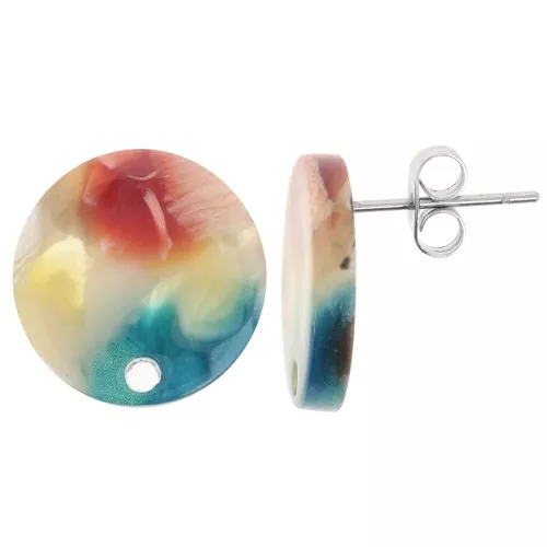 Ganchos pendientes redondos de acetato de 15 mm - carey multicolor x2
