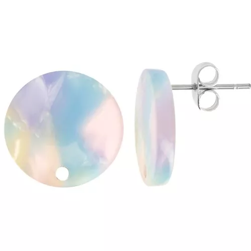 Ganchos pendientes redondos de acetato de 15 mm - carey azul - rosa x2