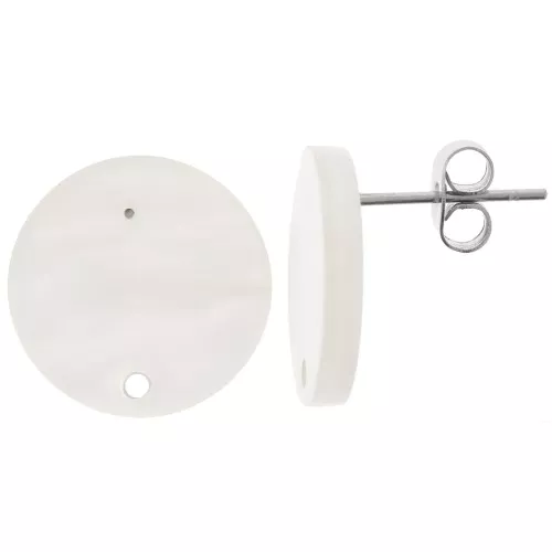 Ganchos pendientes acrílicos redondos de 15 mm - Blanco nacarado x2
