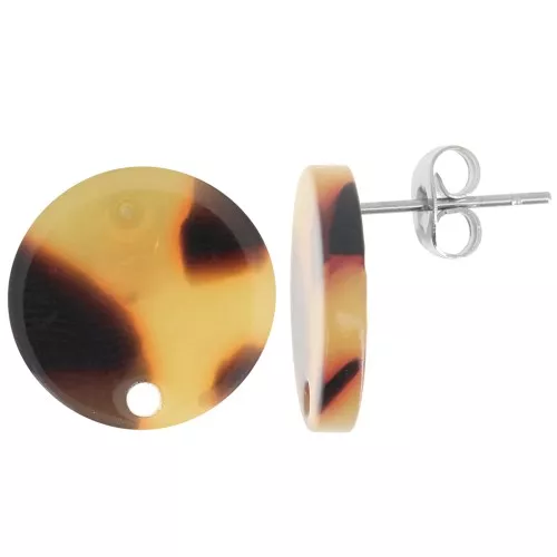 Ganchos pendientes redondos de acetato de 15 mm - carey - marrón - negro x2