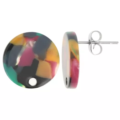 Ganchos pendientes redondos de acetato de 15 mm - Verde carey - Fucsia x2