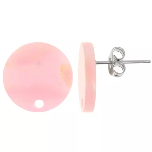 Ganchos pendientes redondos de acrílico de 15 mm - Brillo rosa jaspeado x2