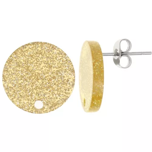 Ganchos pendientes acrílicos redondos de 15 mm - Dorado Glitter x2