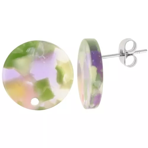 Ganchos pendientes redondos de acetato de 15 mm - carey - verde violeta x2