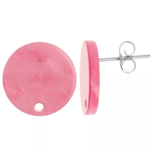 Ganchos pendientes acrílicos redondos de 15 mm - Rosa nacarado x2