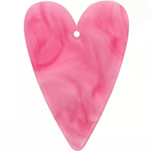 Colgante Corazón Acrílico 34x24 mm - Perla Rosa x1