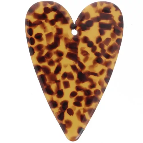 Colgante Corazón Acetato 34x24 mm - Marrón Terrazo - Negro x1