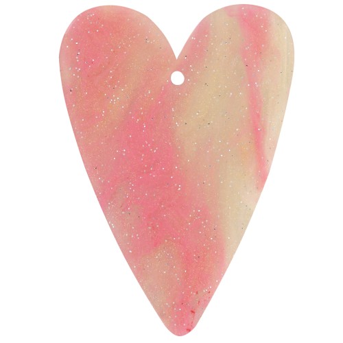 Colgante corazón acrílico 34x24 mm - Rosa jaspeado purpurina x1