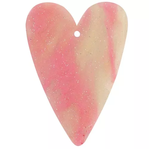 Colgante corazón acrílico 34x24 mm - Rosa jaspeado purpurina x1